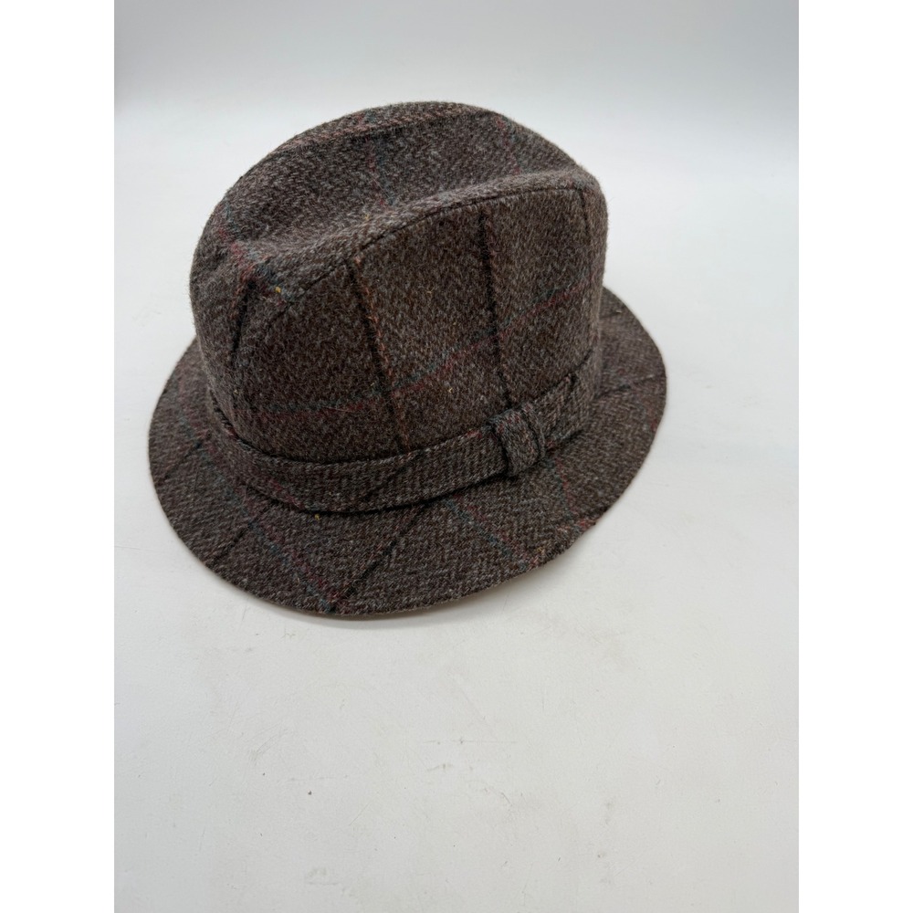 Dorfman Pacific Brown Plaid Wool Blend Fedora Hat Small Made in USA NWT